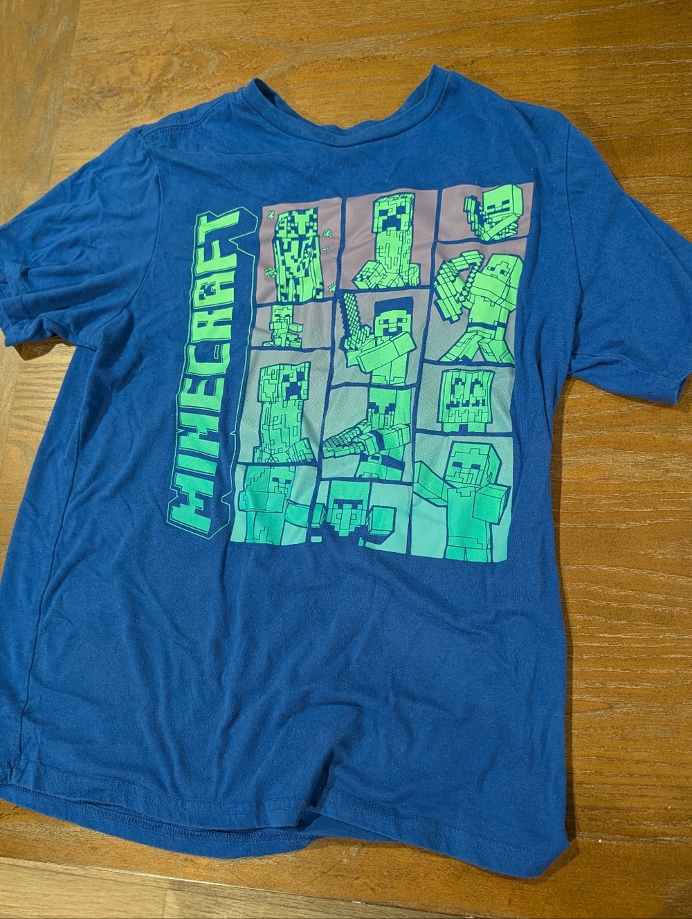 Minecraft Blue Graphic Tee with Neon Green Print
